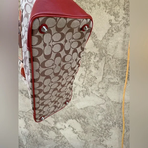 Coach, Y2K 2003 Hampton Leather, Suede, Canvas Satchel Bag, Red - Picture 5 of 17